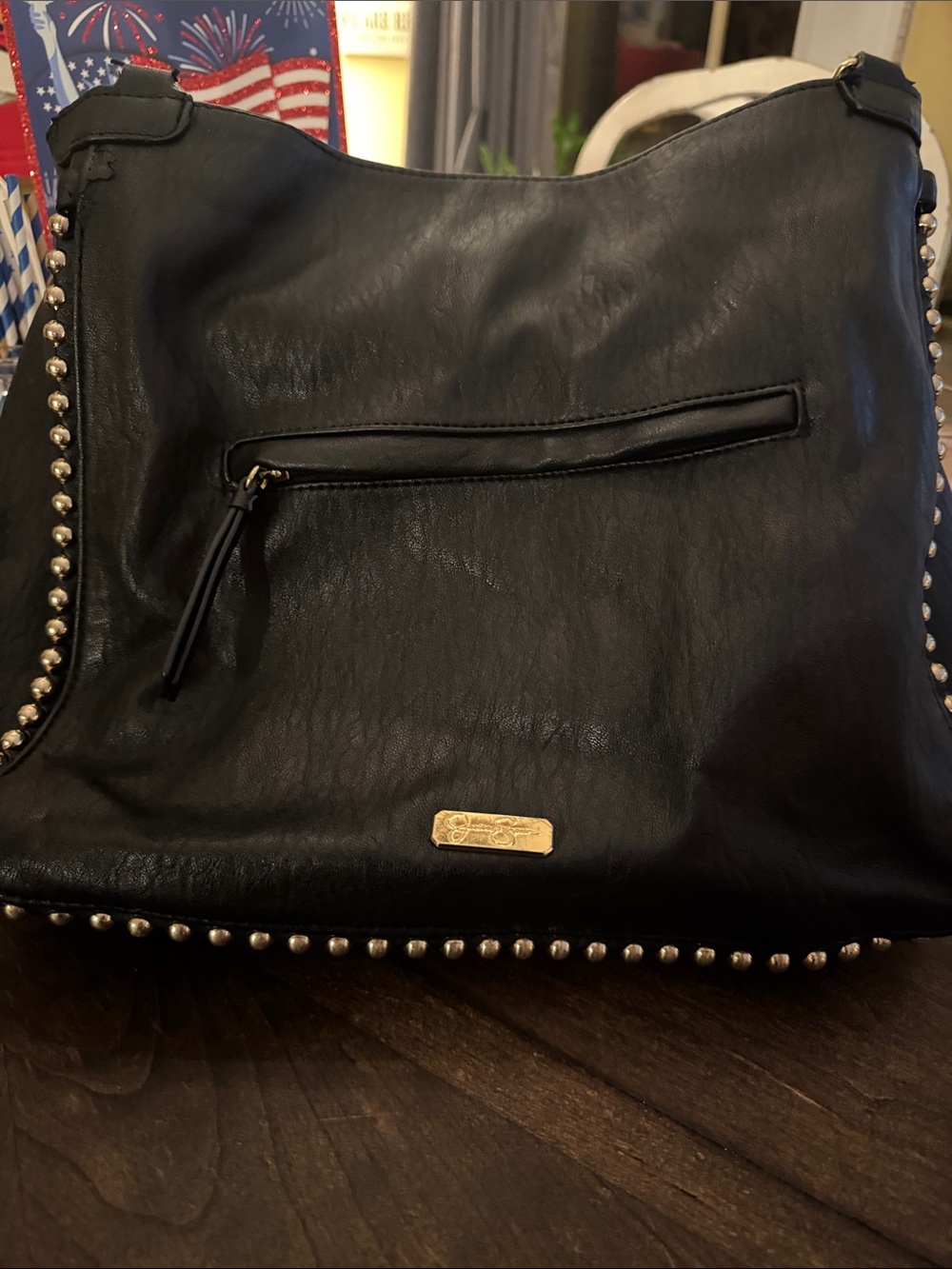 Jessica Simpson Black Shoulder Hobo with Gold Stud Accents